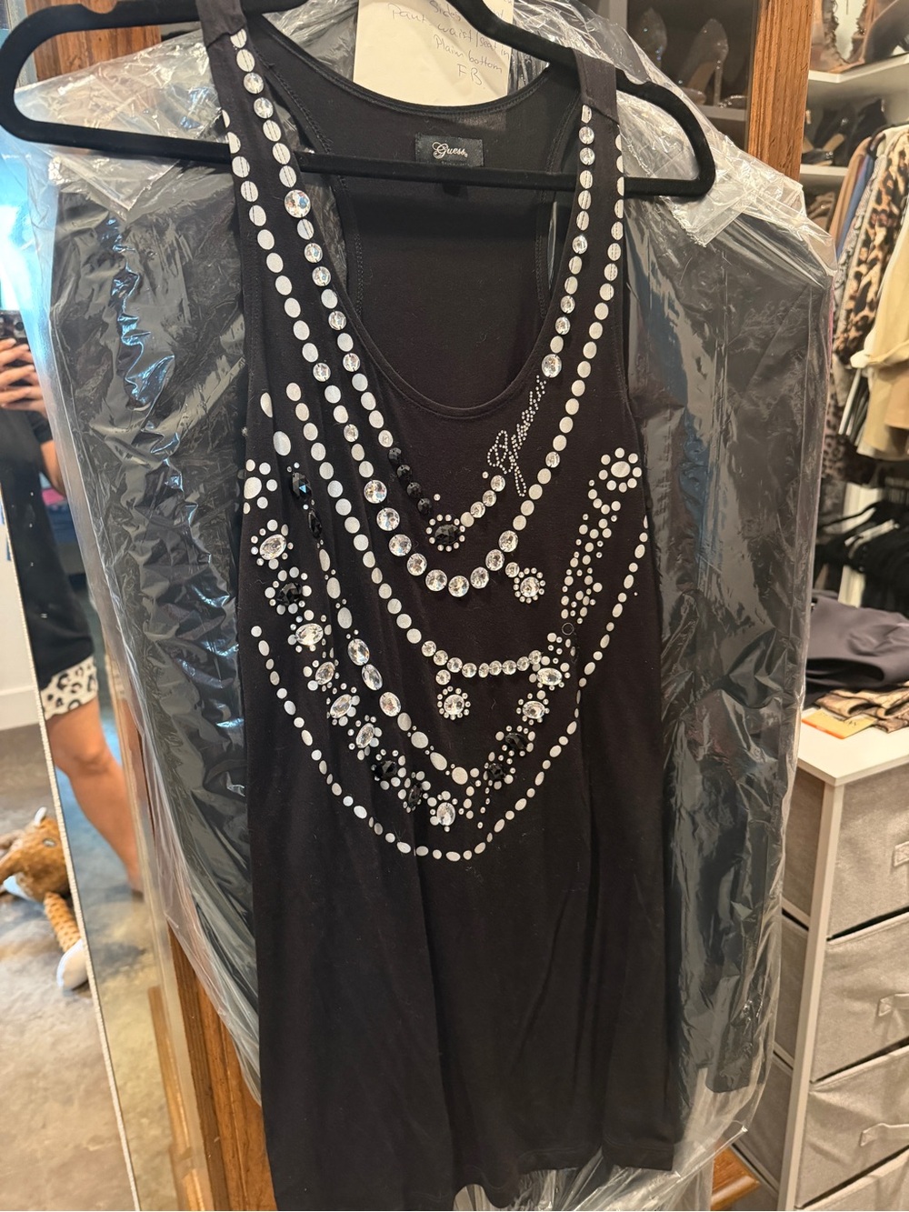 Guess Embellished Black Sleeveless Tank with Crystal Detail